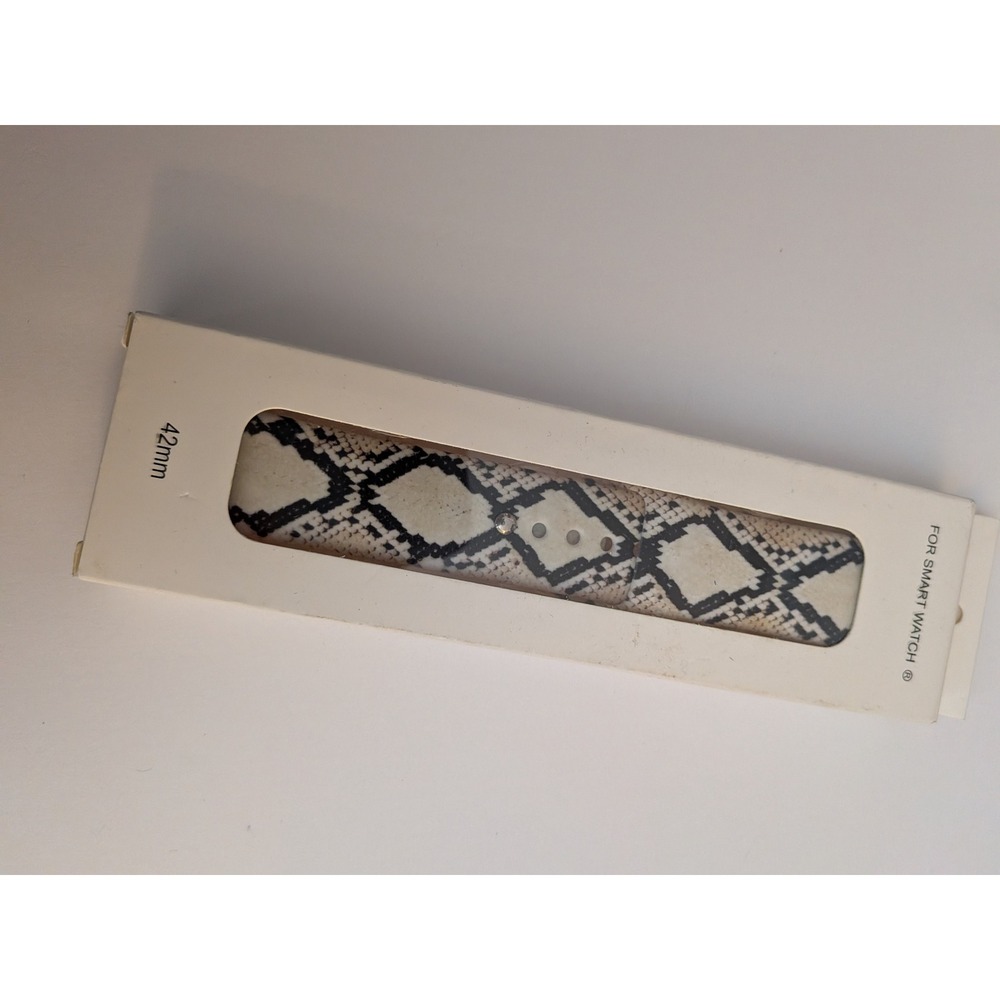 42mm Smart Watch Band Snakeskin Animal Print Silicone Sport Strap Cream Black